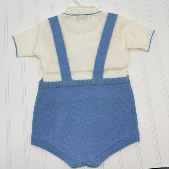 Vtg Cradle Knit Baby Clothes Outfit Set Sweater Shorts Blue Size 18 Month - 2 Yr - Picture 2 of 3